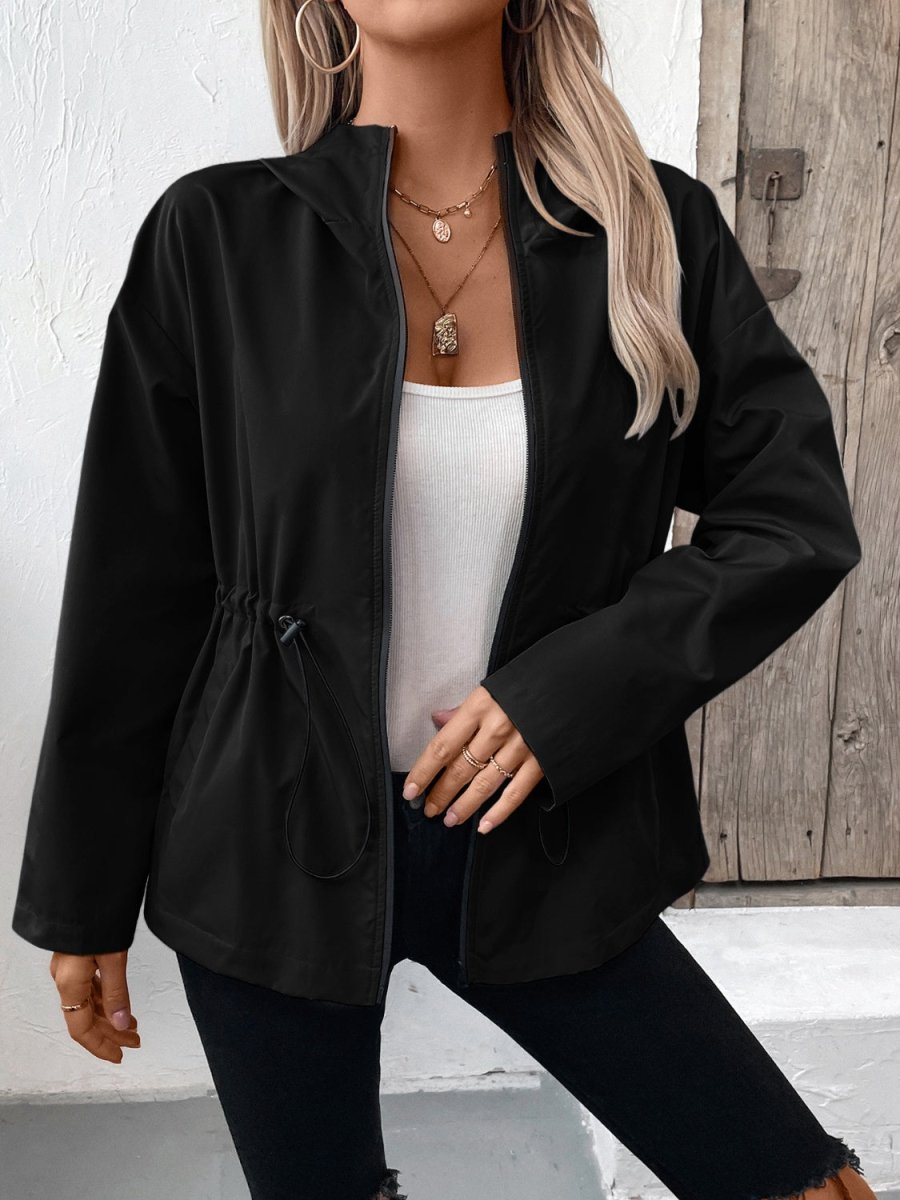 Ivy Lane Drawstring Zip Up Hooded Jacket - Outerwear