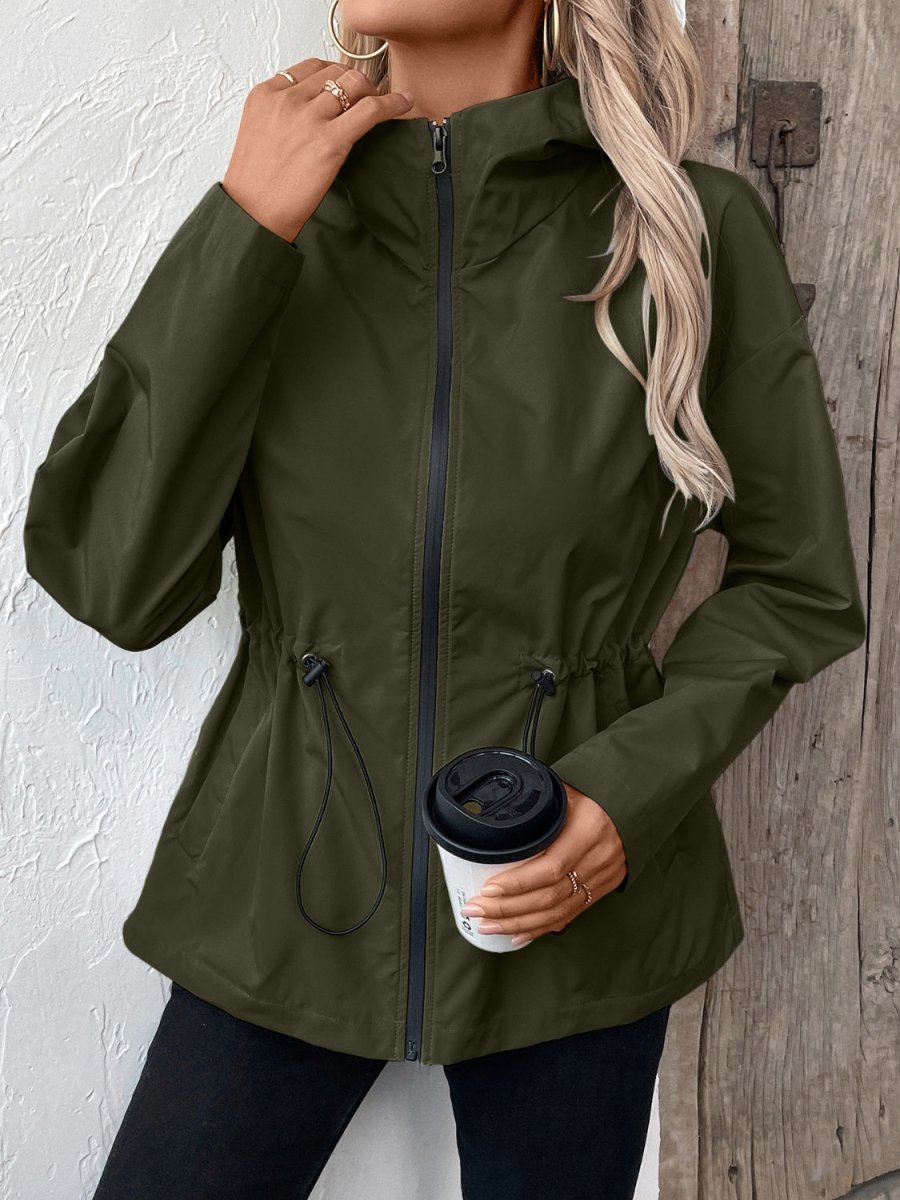Ivy Lane Drawstring Zip Up Hooded Jacket - Outerwear