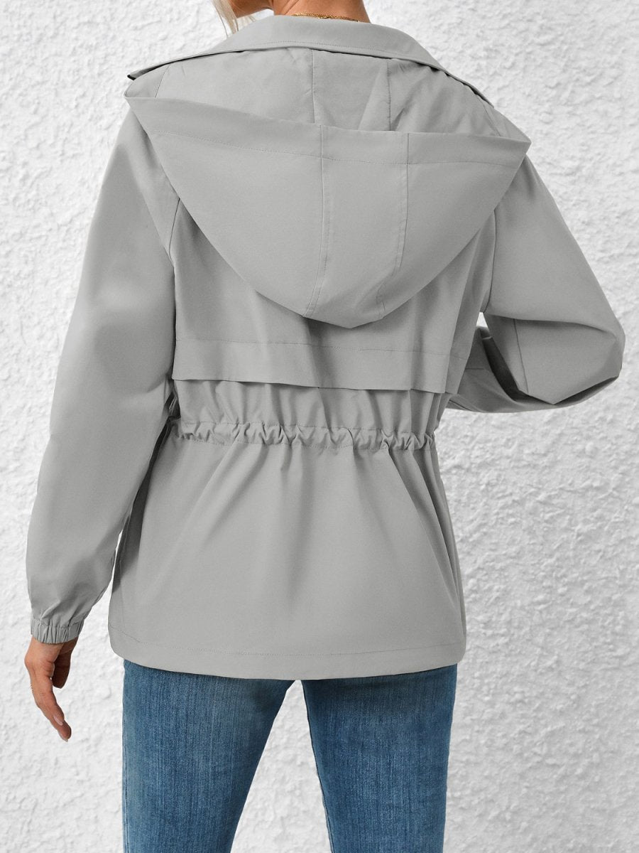 Ivy Lane Drawstring Zip Up Hooded Jacket - Outerwear