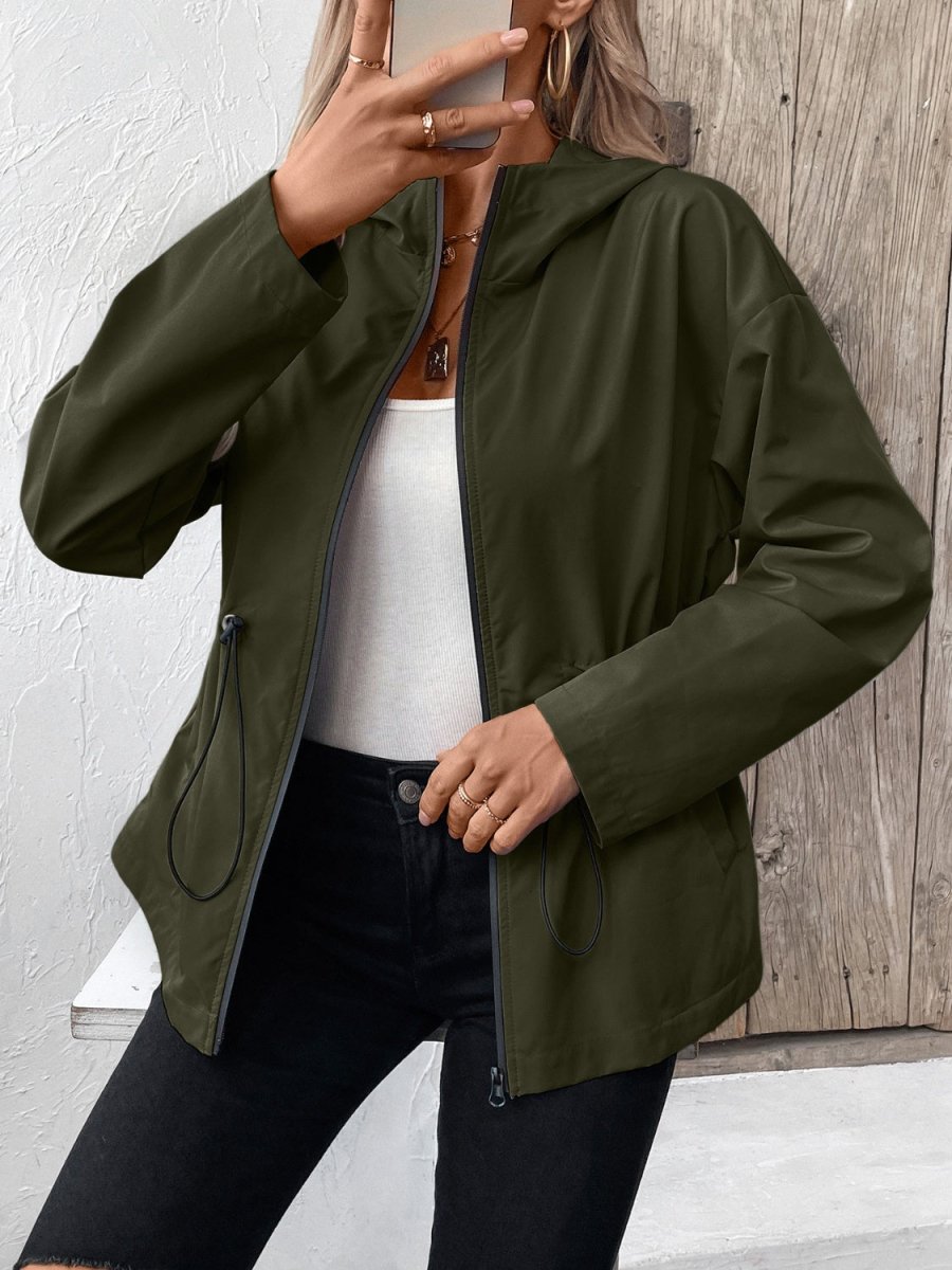 Ivy Lane Drawstring Zip Up Hooded Jacket - Outerwear