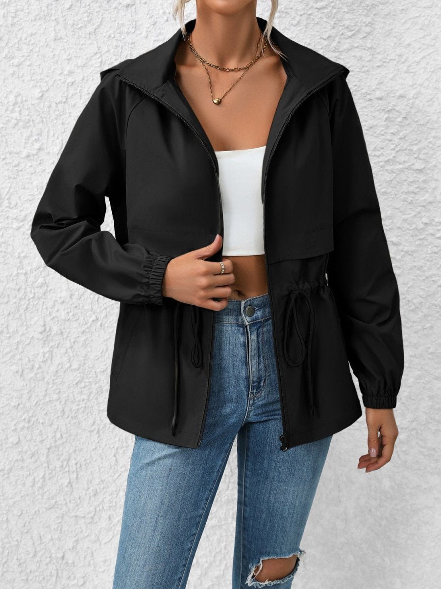 Ivy Lane Drawstring Zip Up Hooded Jacket - Outerwear