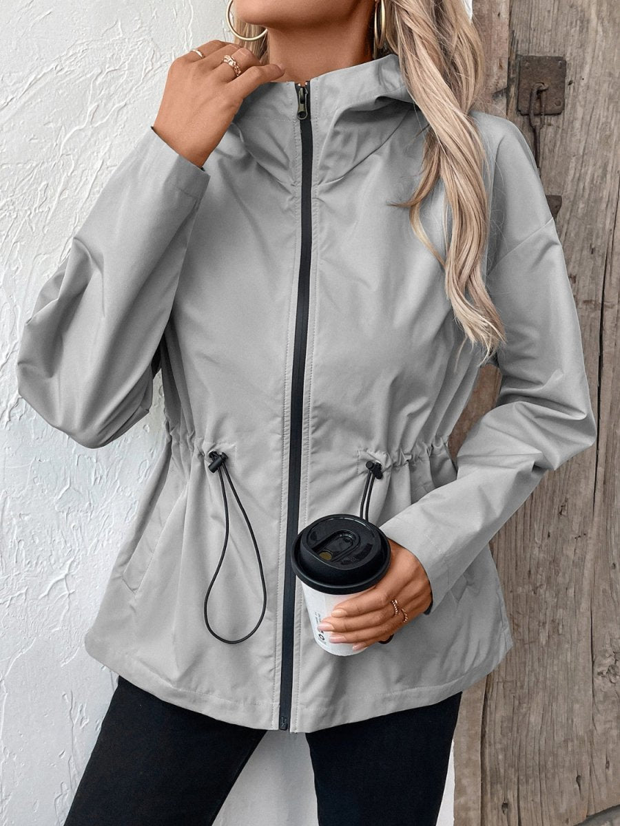 Ivy Lane Drawstring Zip Up Hooded Jacket - Outerwear