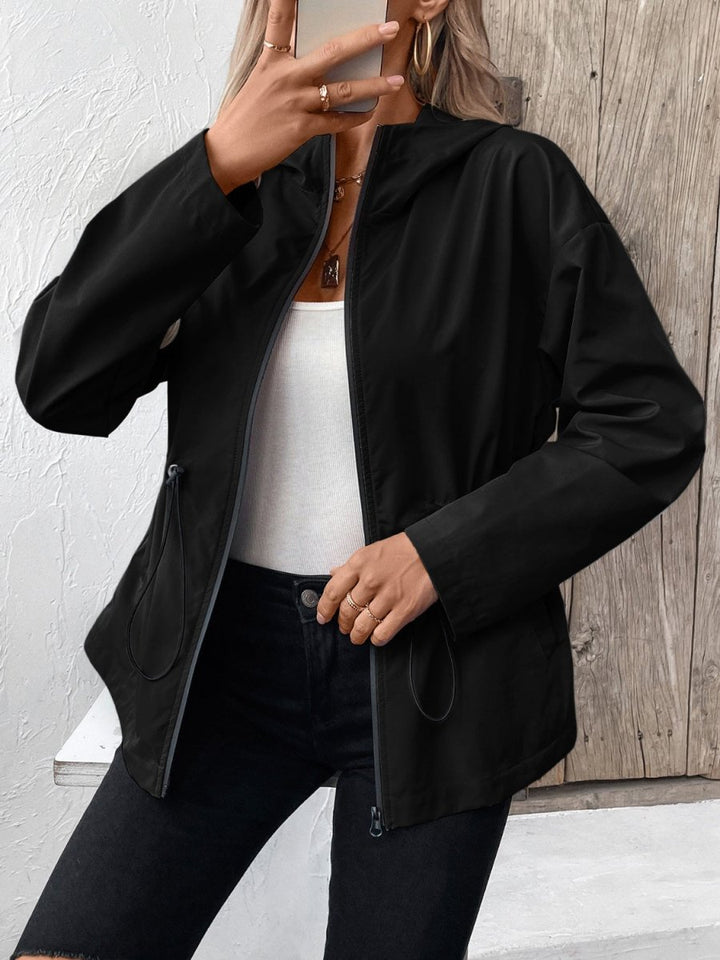 Ivy Lane Drawstring Zip Up Hooded Jacket - Outerwear