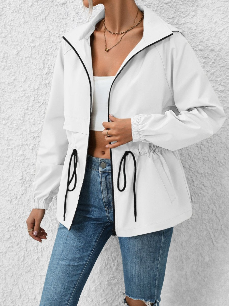 Ivy Lane Drawstring Zip Up Hooded Jacket - Outerwear
