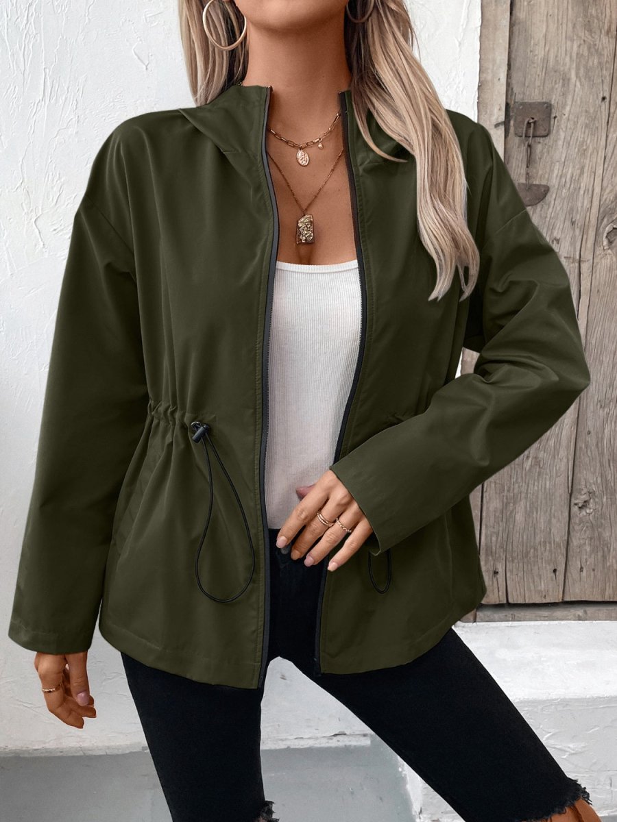 Ivy Lane Drawstring Zip Up Hooded Jacket - Outerwear