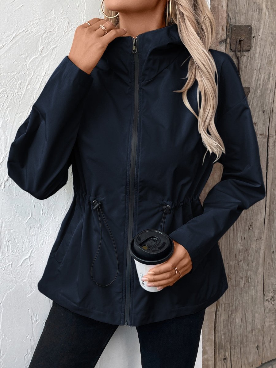 Ivy Lane Drawstring Zip Up Hooded Jacket - Outerwear