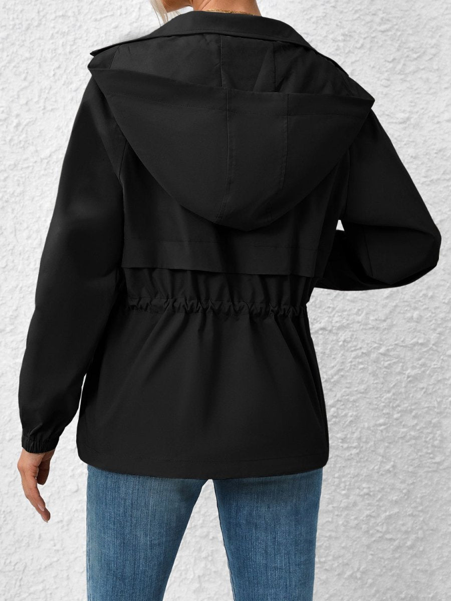 Ivy Lane Drawstring Zip Up Hooded Jacket - Outerwear