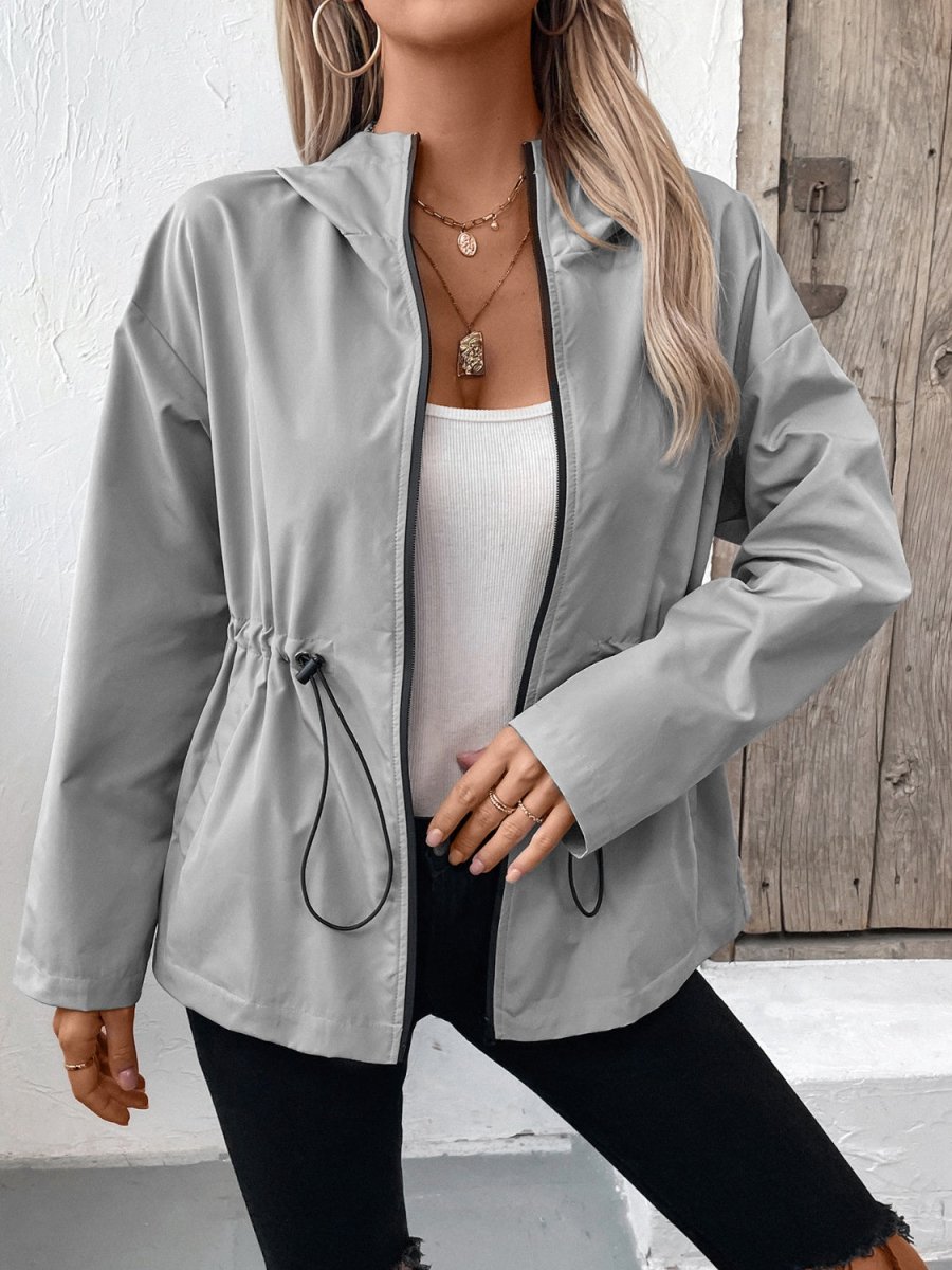 Ivy Lane Drawstring Zip Up Hooded Jacket - Outerwear