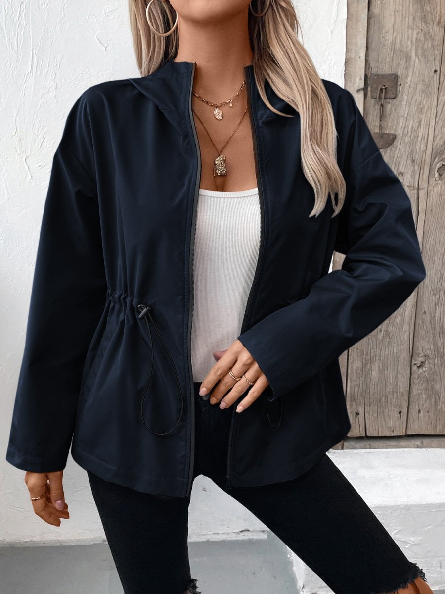 Ivy Lane Drawstring Zip Up Hooded Jacket - Outerwear