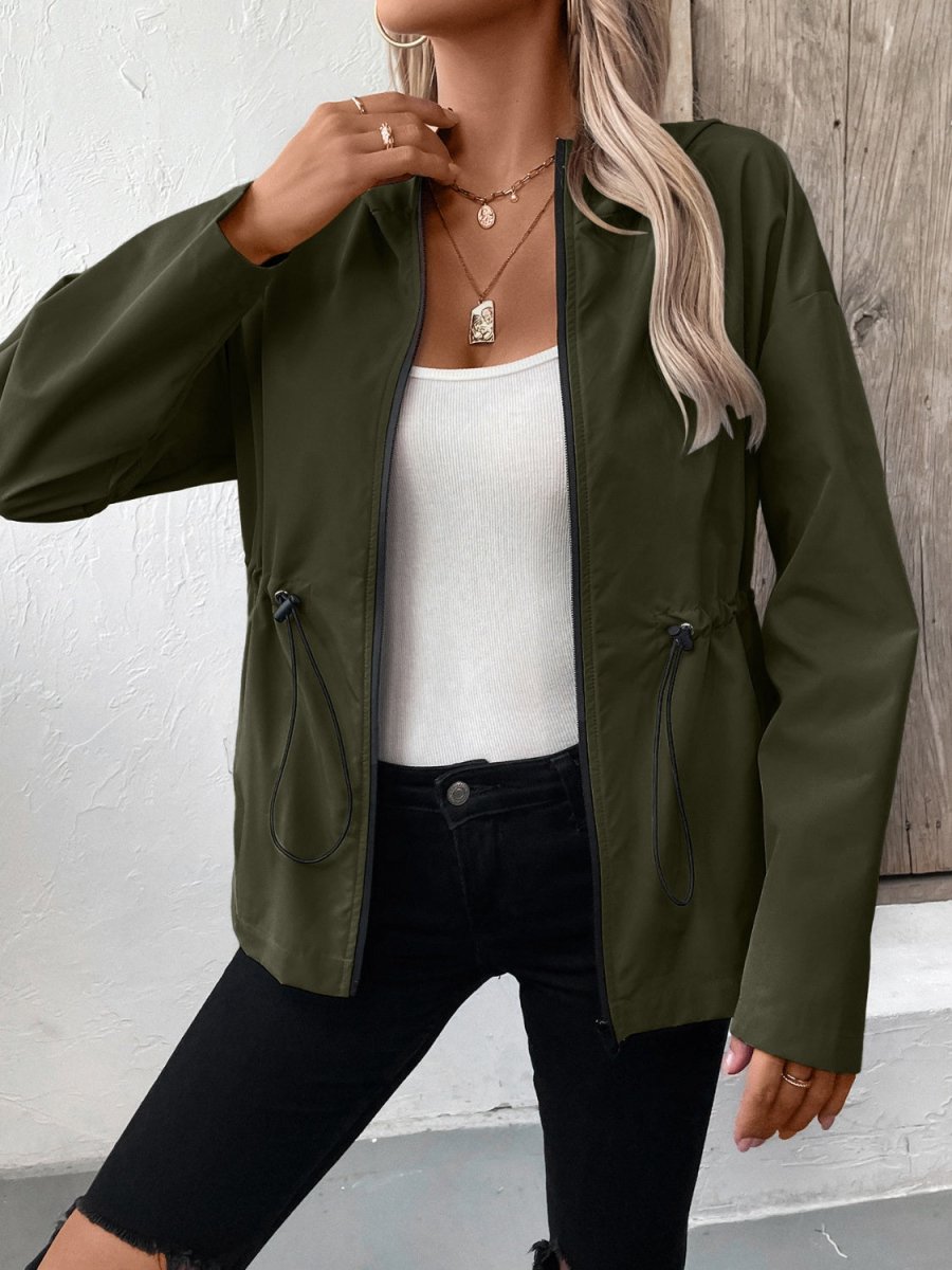 Ivy Lane Drawstring Zip Up Hooded Jacket - Outerwear