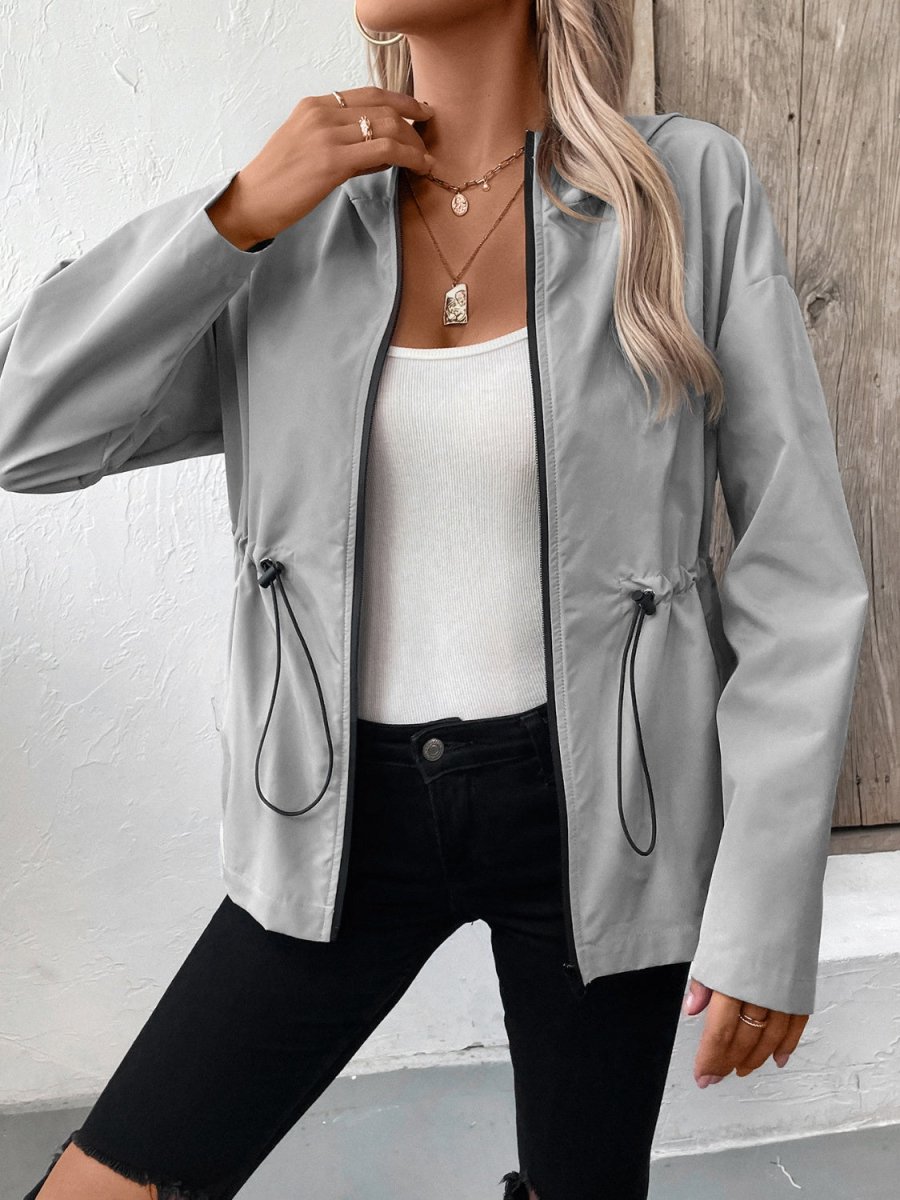 Ivy Lane Drawstring Zip Up Hooded Jacket - Outerwear