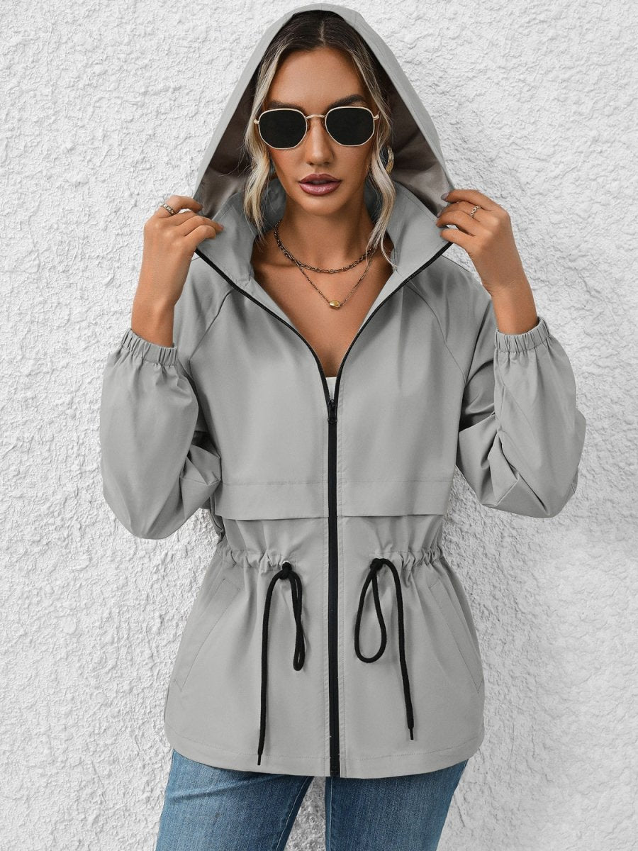 Ivy Lane Drawstring Zip Up Hooded Jacket - Outerwear