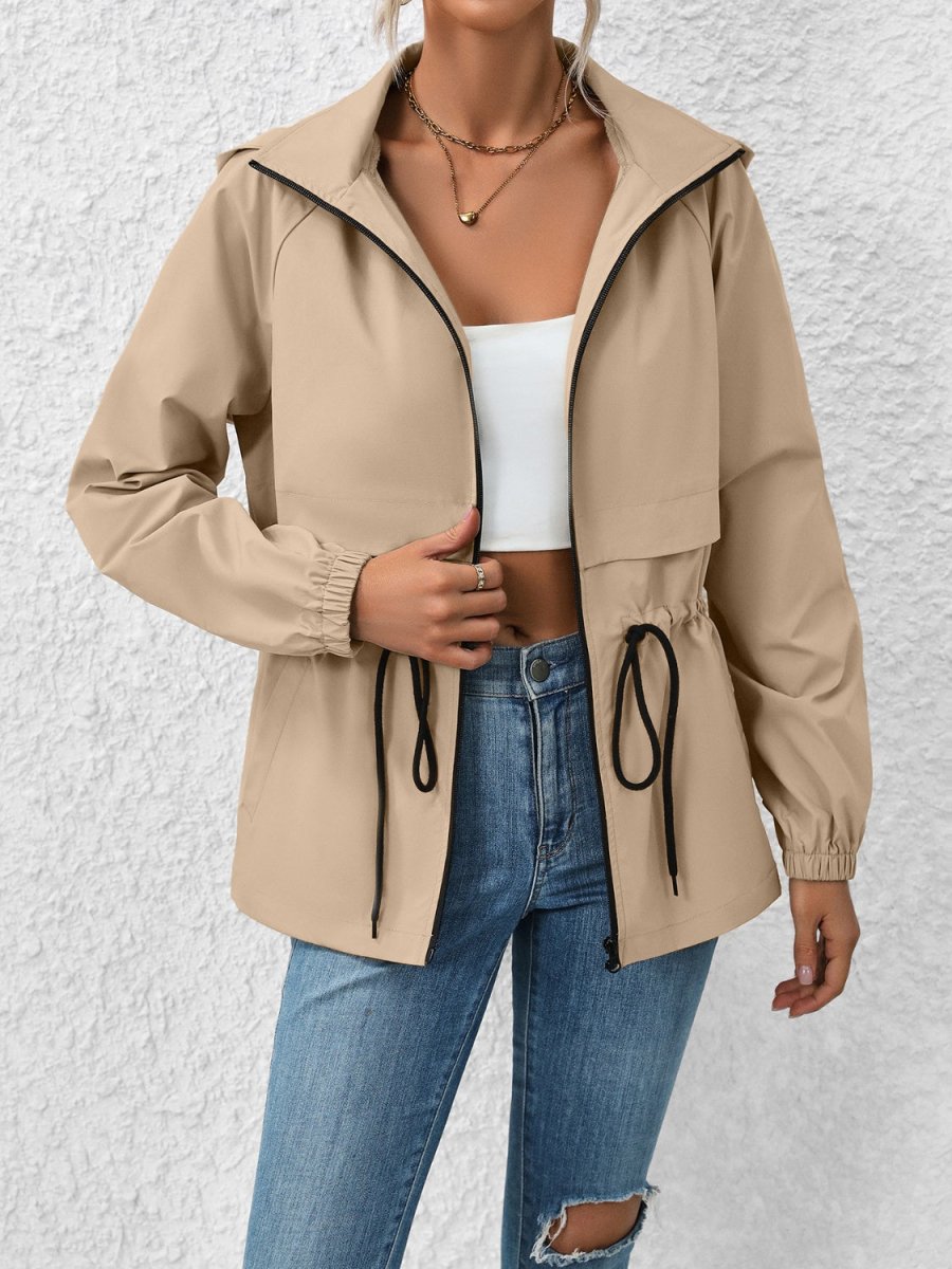 Ivy Lane Drawstring Zip Up Hooded Jacket - Outerwear