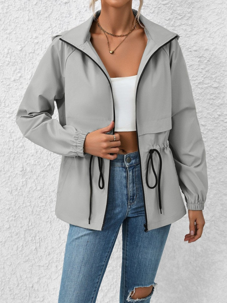 Ivy Lane Drawstring Zip Up Hooded Jacket - Outerwear