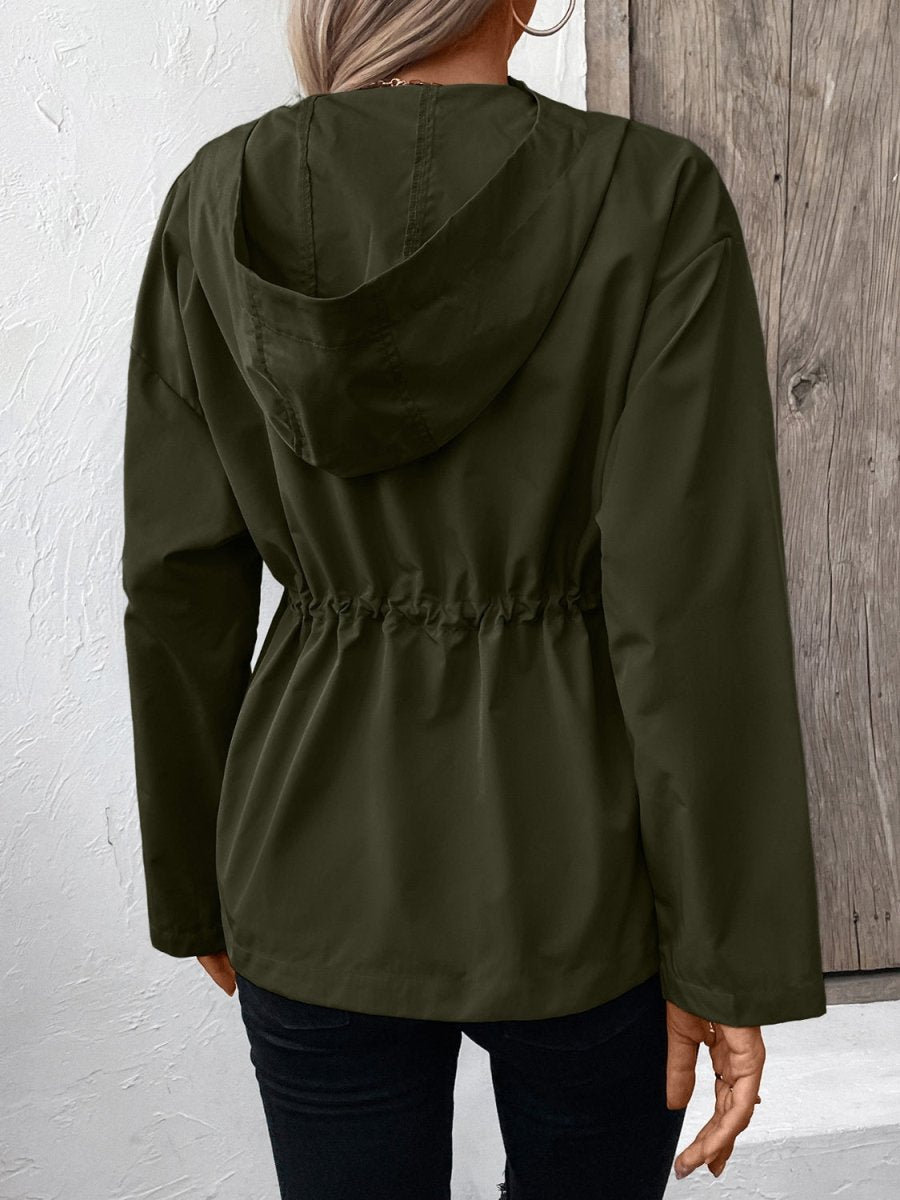 Ivy Lane Drawstring Zip Up Hooded Jacket - Outerwear