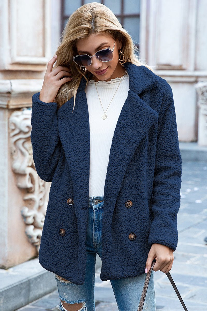 Ivy Lane Full Size Lapel Collar Sherpa Coat - Outerwear