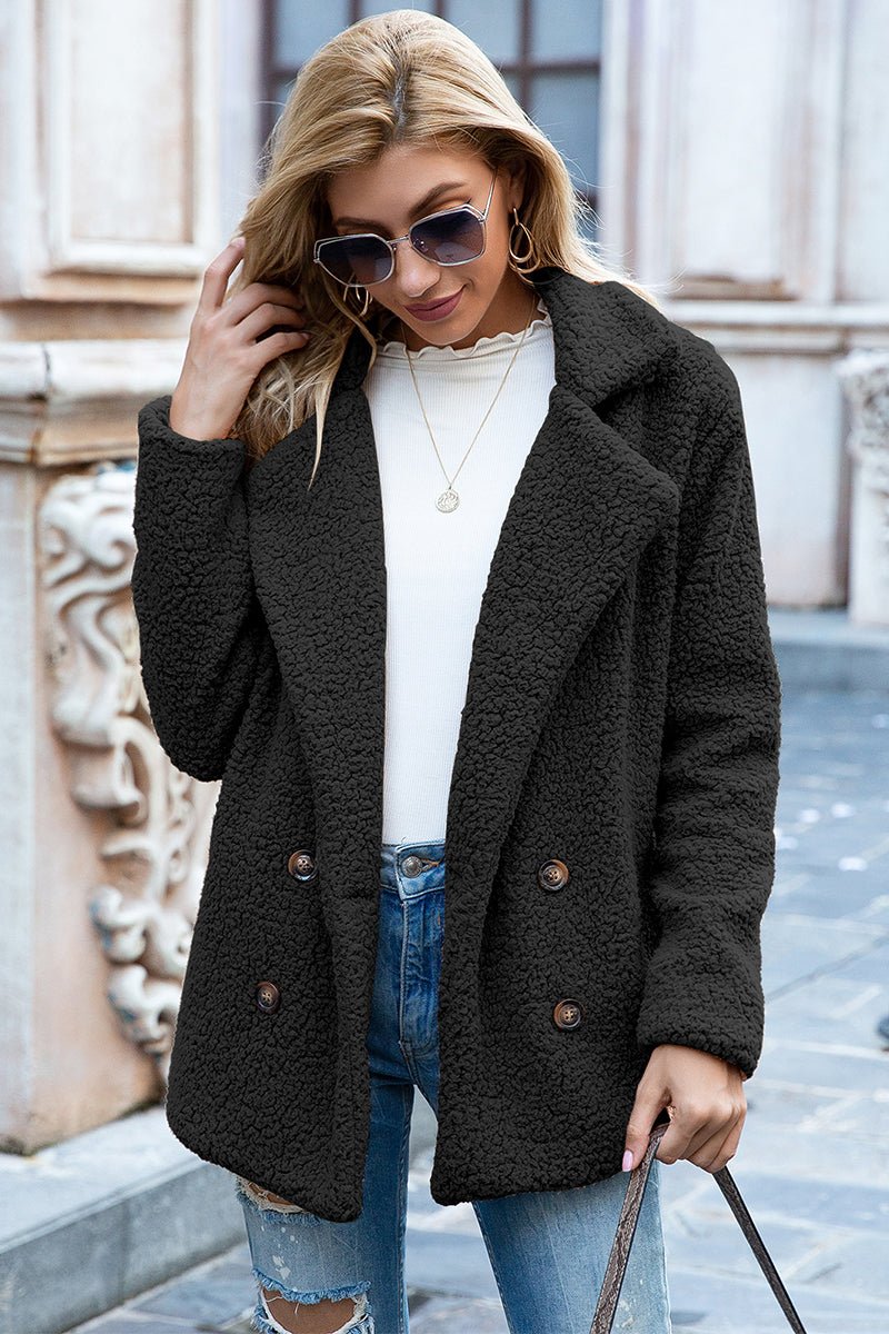Ivy Lane Full Size Lapel Collar Sherpa Coat - Outerwear