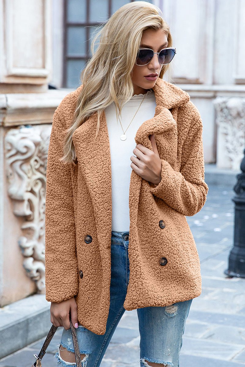Ivy Lane Full Size Lapel Collar Sherpa Coat - Outerwear