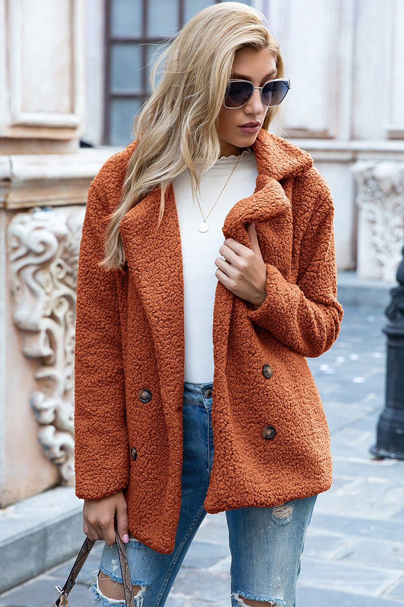 Ivy Lane Full Size Lapel Collar Sherpa Coat - Outerwear