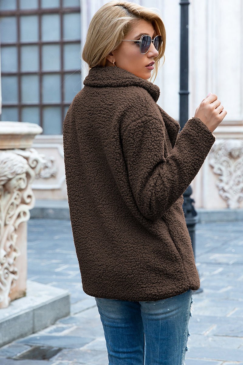 Ivy Lane Full Size Lapel Collar Sherpa Coat - Outerwear