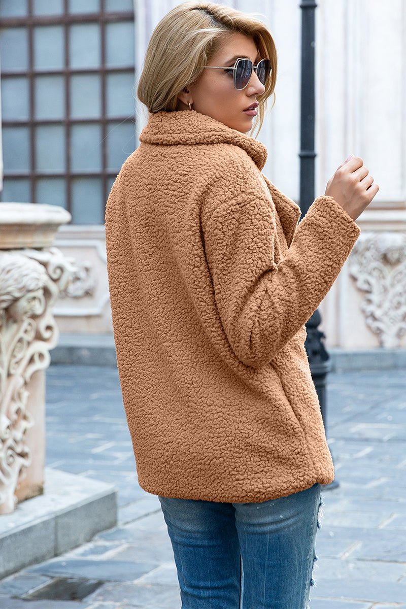 Ivy Lane Full Size Lapel Collar Sherpa Coat - Outerwear