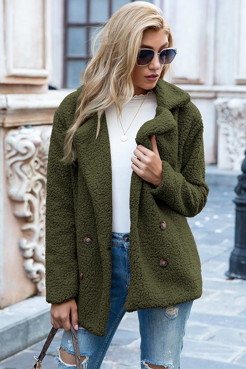 Ivy Lane Full Size Lapel Collar Sherpa Coat - Outerwear