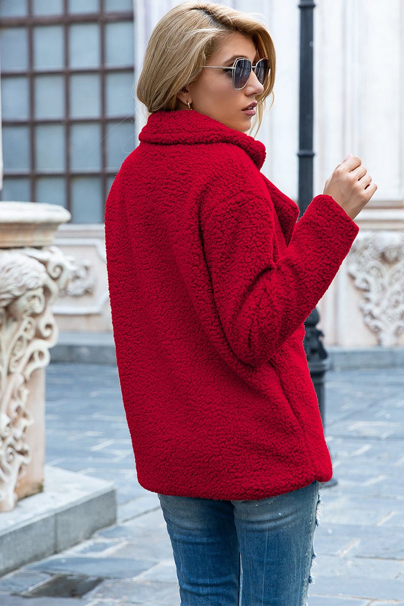 Ivy Lane Full Size Lapel Collar Sherpa Coat - Outerwear