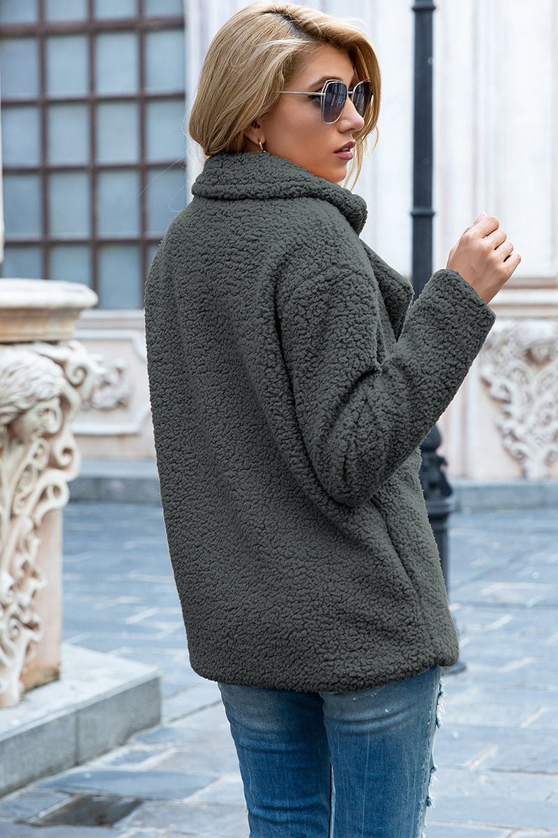 Ivy Lane Full Size Lapel Collar Sherpa Coat - Outerwear