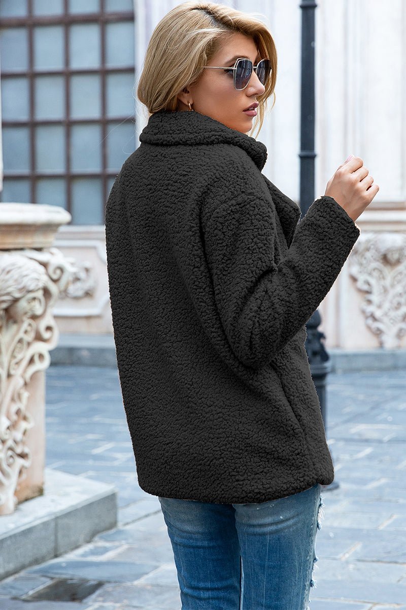 Ivy Lane Full Size Lapel Collar Sherpa Coat - Outerwear