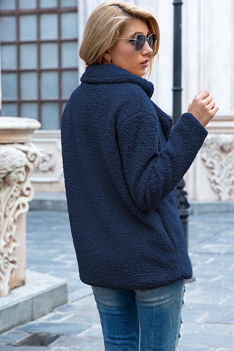 Ivy Lane Full Size Lapel Collar Sherpa Coat - Outerwear
