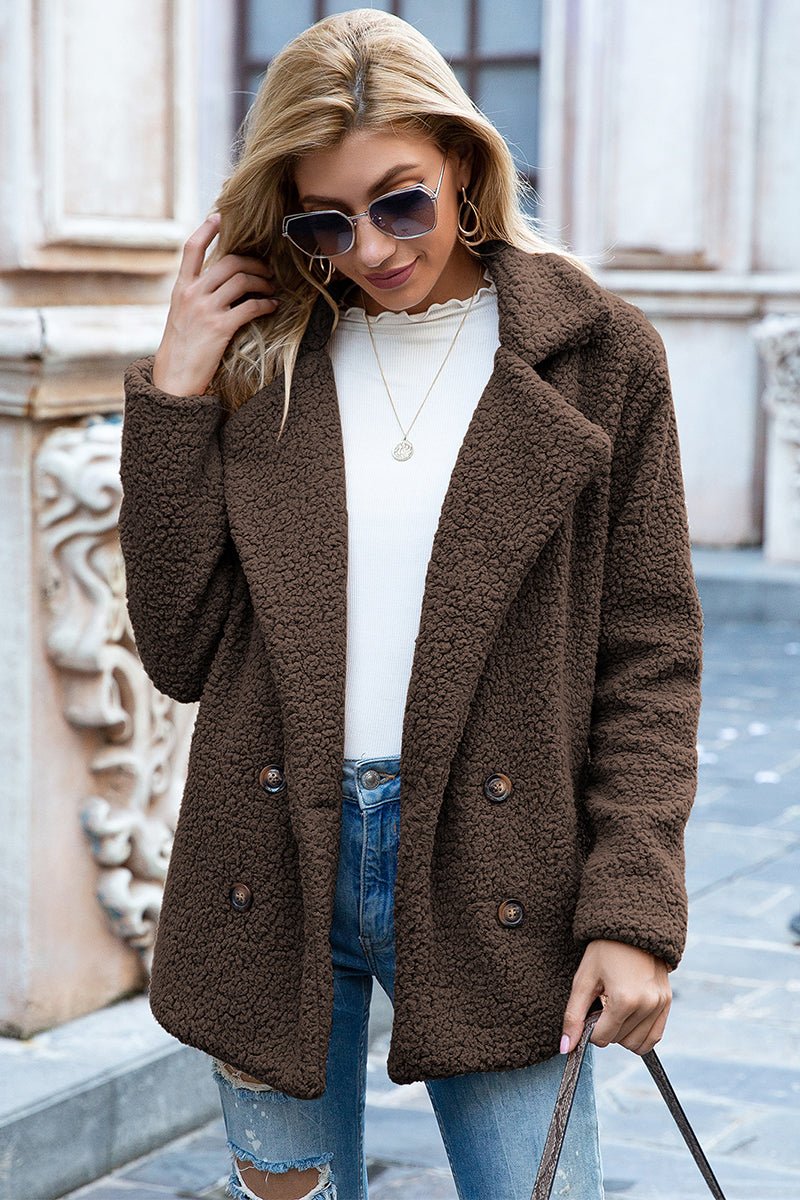 Ivy Lane Full Size Lapel Collar Sherpa Coat - Outerwear