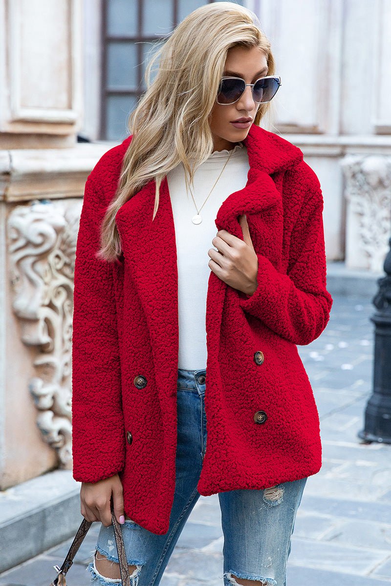 Ivy Lane Full Size Lapel Collar Sherpa Coat - Outerwear