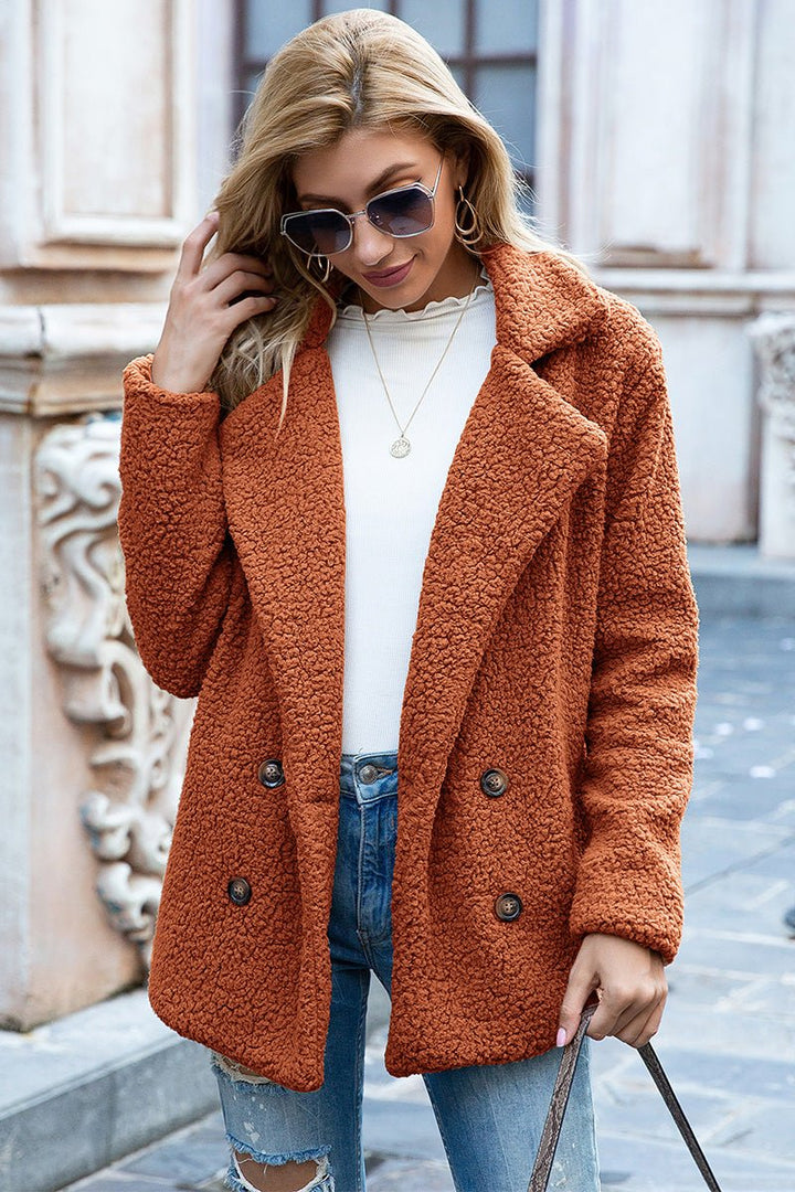 Ivy Lane Full Size Lapel Collar Sherpa Coat - Outerwear