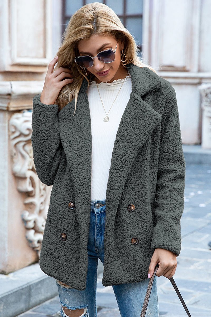 Ivy Lane Full Size Lapel Collar Sherpa Coat - Outerwear