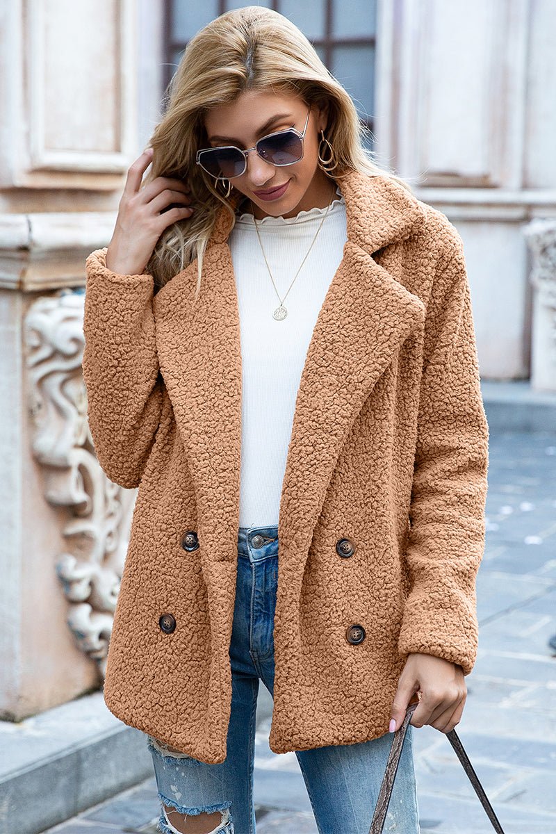 Ivy Lane Full Size Lapel Collar Sherpa Coat - Outerwear