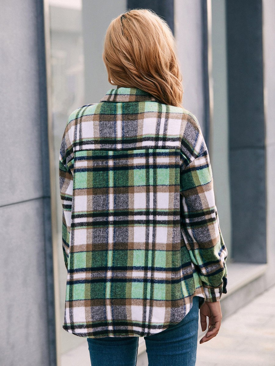 Ivy Lane Meet You Outside Plaid Button Down Curved Hem Shacket - Outerwear