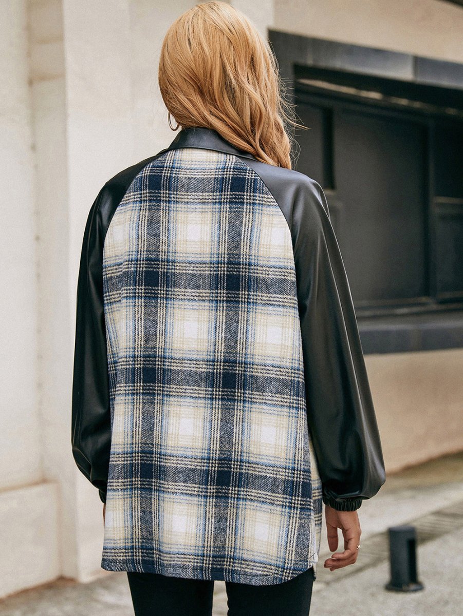 Ivy Lane Plaid Button Down Raglan Sleeve Jacket - Outerwear