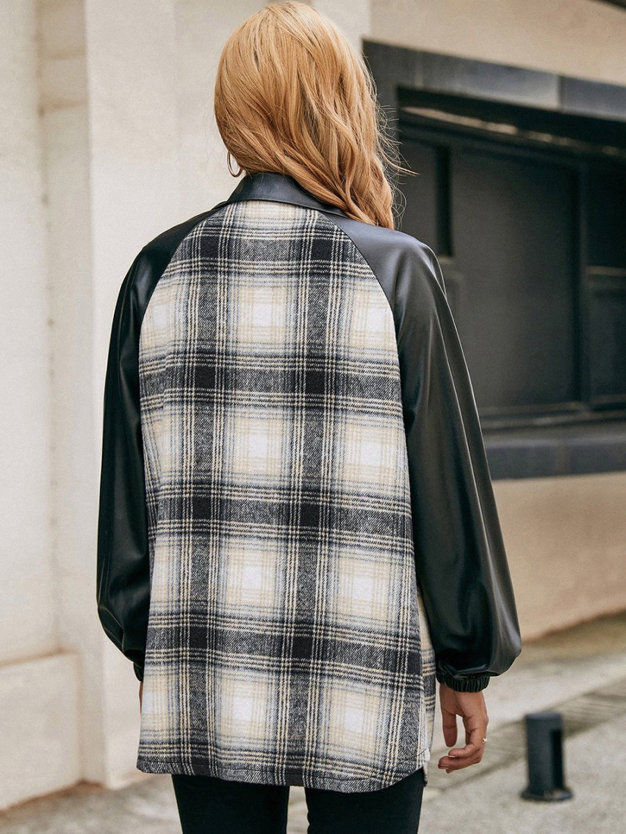 Ivy Lane Plaid Button Down Raglan Sleeve Jacket - Outerwear
