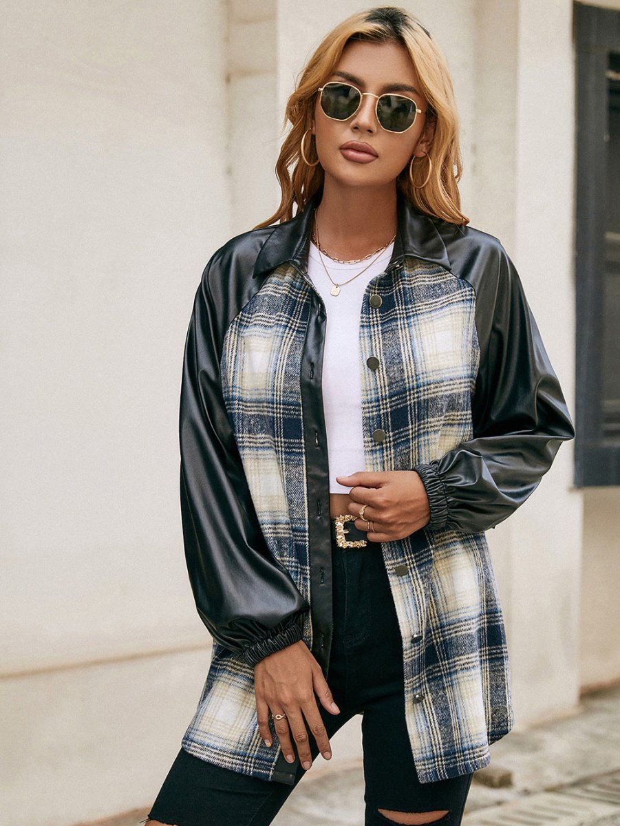 Ivy Lane Plaid Button Down Raglan Sleeve Jacket - Outerwear