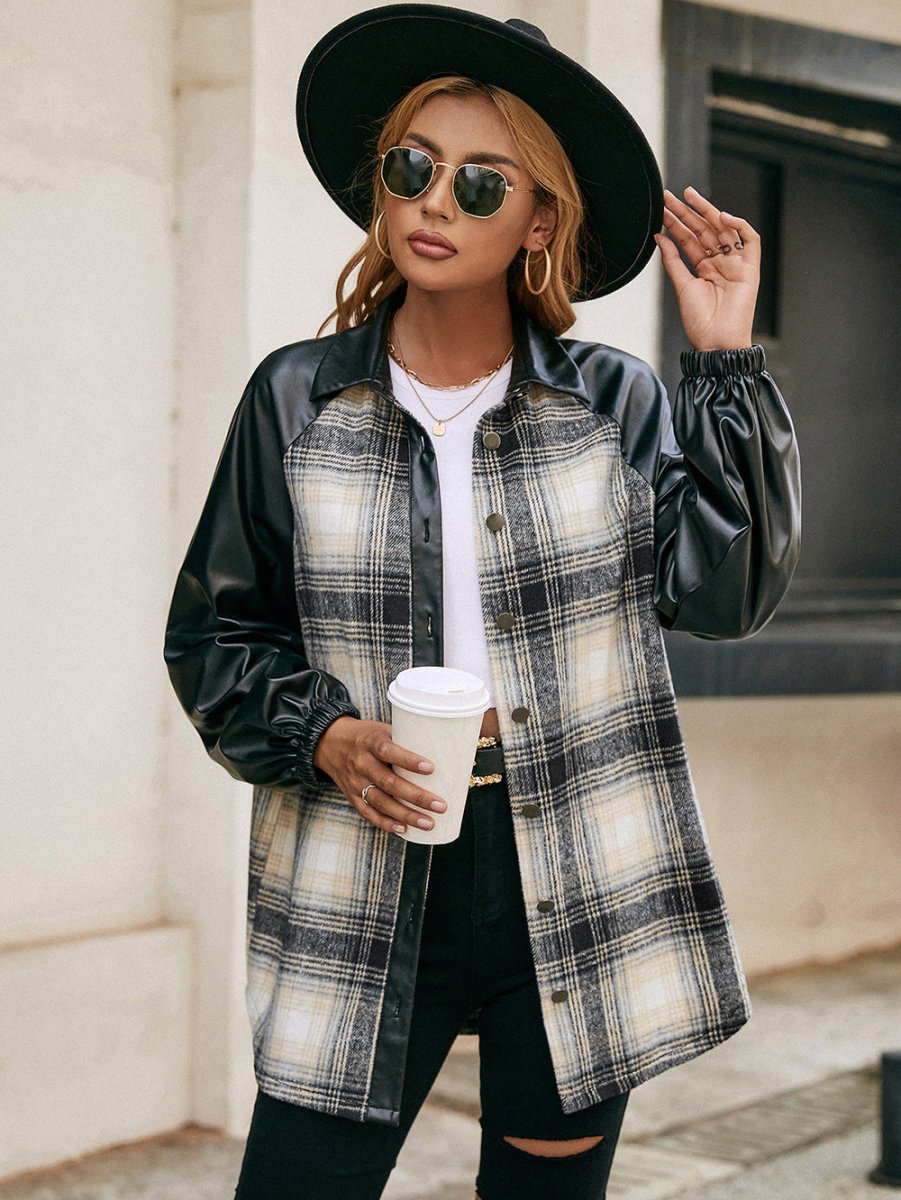 Ivy Lane Plaid Button Down Raglan Sleeve Jacket - Outerwear