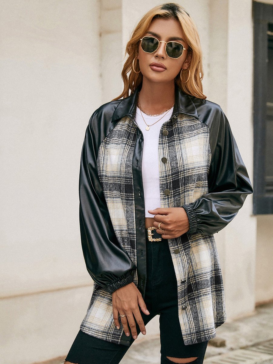 Ivy Lane Plaid Button Down Raglan Sleeve Jacket - Outerwear