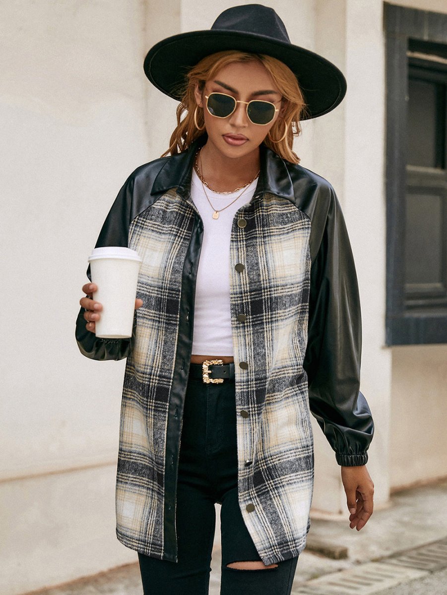 Ivy Lane Plaid Button Down Raglan Sleeve Jacket - Outerwear