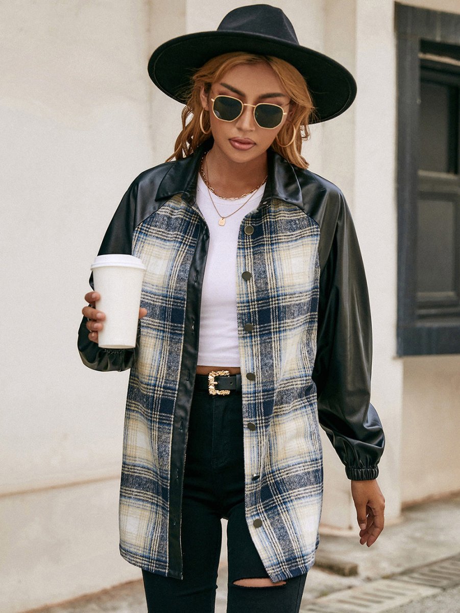 Ivy Lane Plaid Button Down Raglan Sleeve Jacket - Outerwear