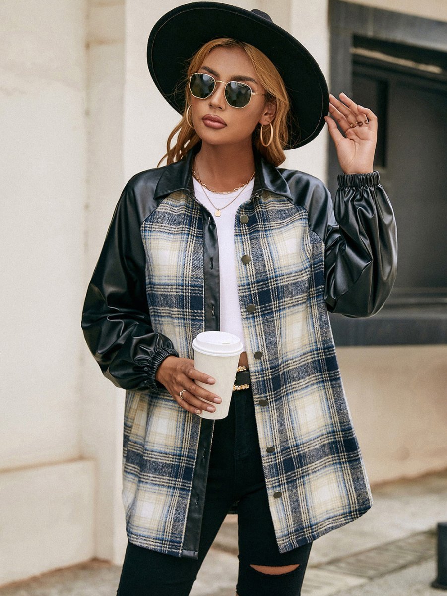 Ivy Lane Plaid Button Down Raglan Sleeve Jacket - Outerwear