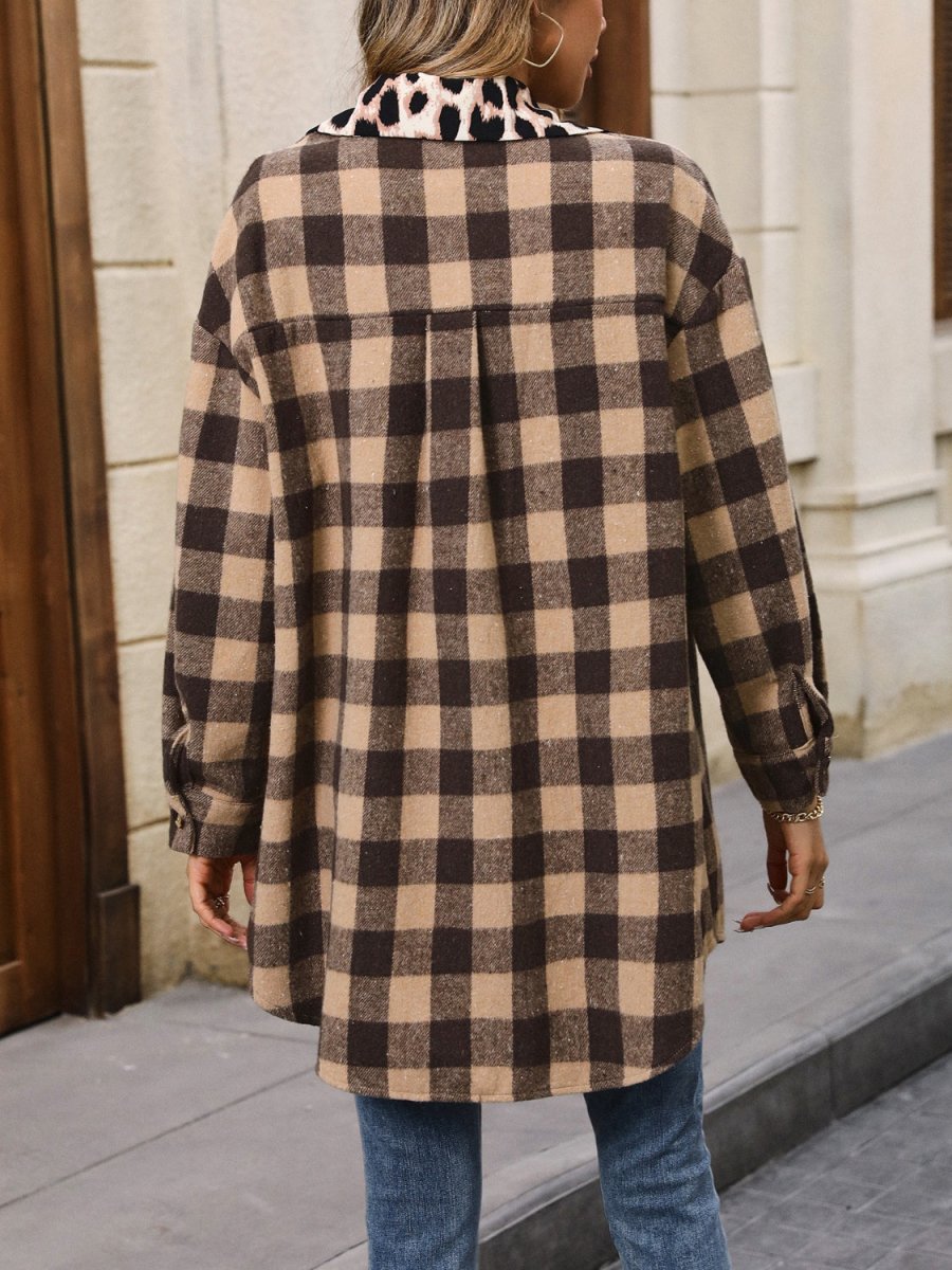 Ivy Lane Plaid Button Up Dropped Shoulder Jacket - Outerwear