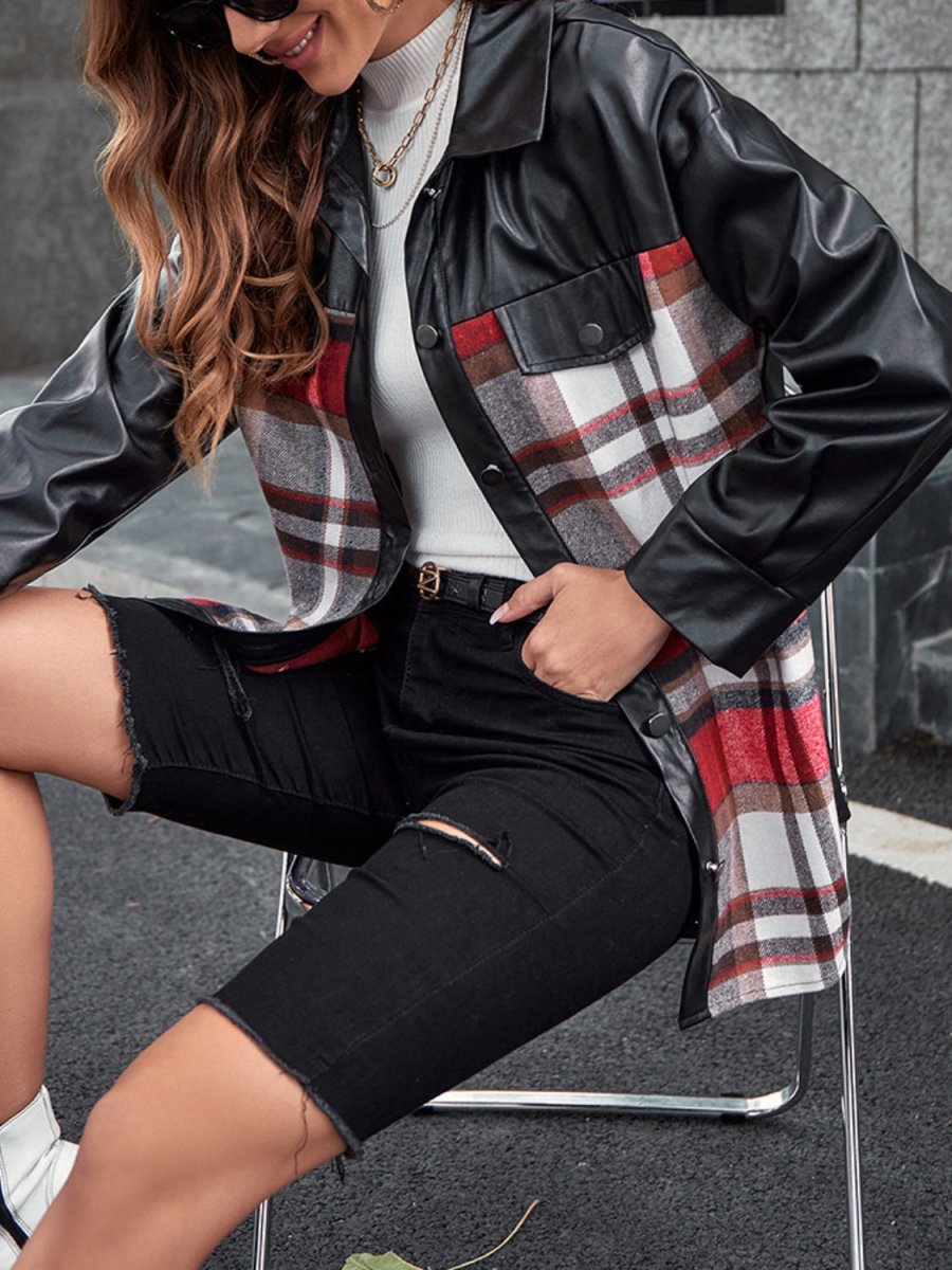 Ivy Lane Plaid Button Up Dropped Shoulder Jacket - Outerwear