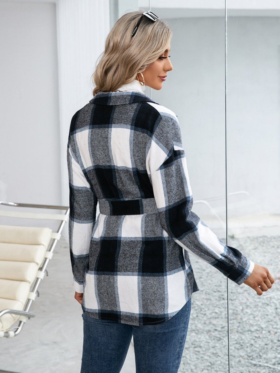 Ivy Lane Plaid Button Up Long Sleeve Shacket - Outerwear