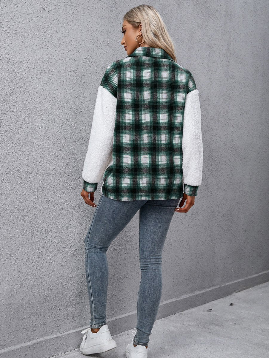 Ivy Lane Plaid Collared Neck Button Down Jacket - Outerwear