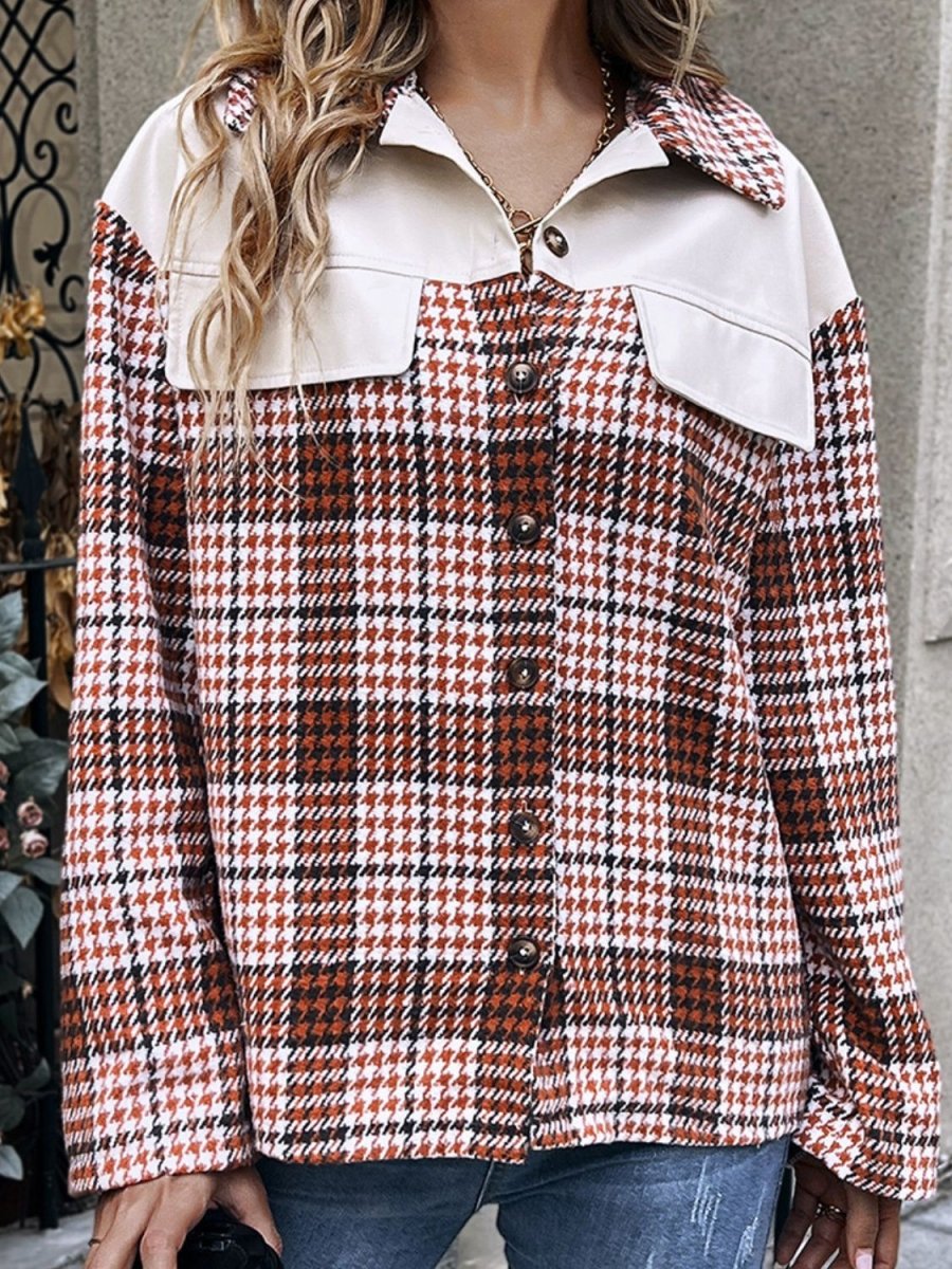 Ivy Lane Plaid Collared Neck Drop Shoulder Jacket - Outerwear