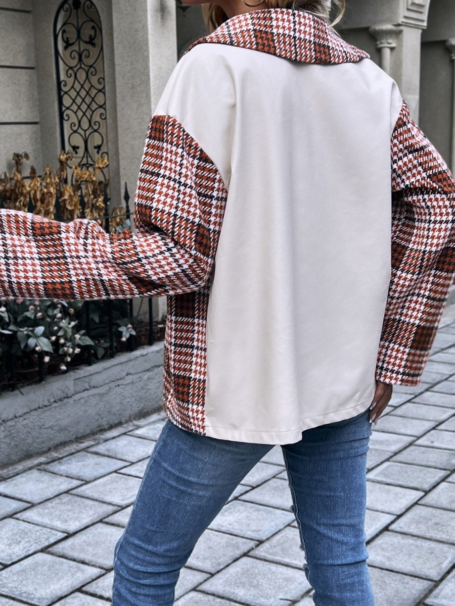 Ivy Lane Plaid Collared Neck Drop Shoulder Jacket - Outerwear